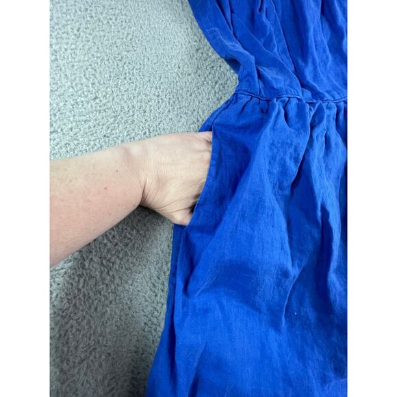 J Crew Dress Womens 0 Linen Royal Blue Pockets Cap Sleeve Fit & Flare Zipper - Picture 4 of 9